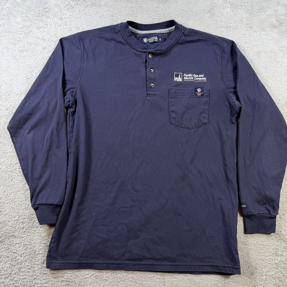 Tyndale Shirt Mens Medium Navy FR Henley Flame Resistant Long Sleeve Workwear